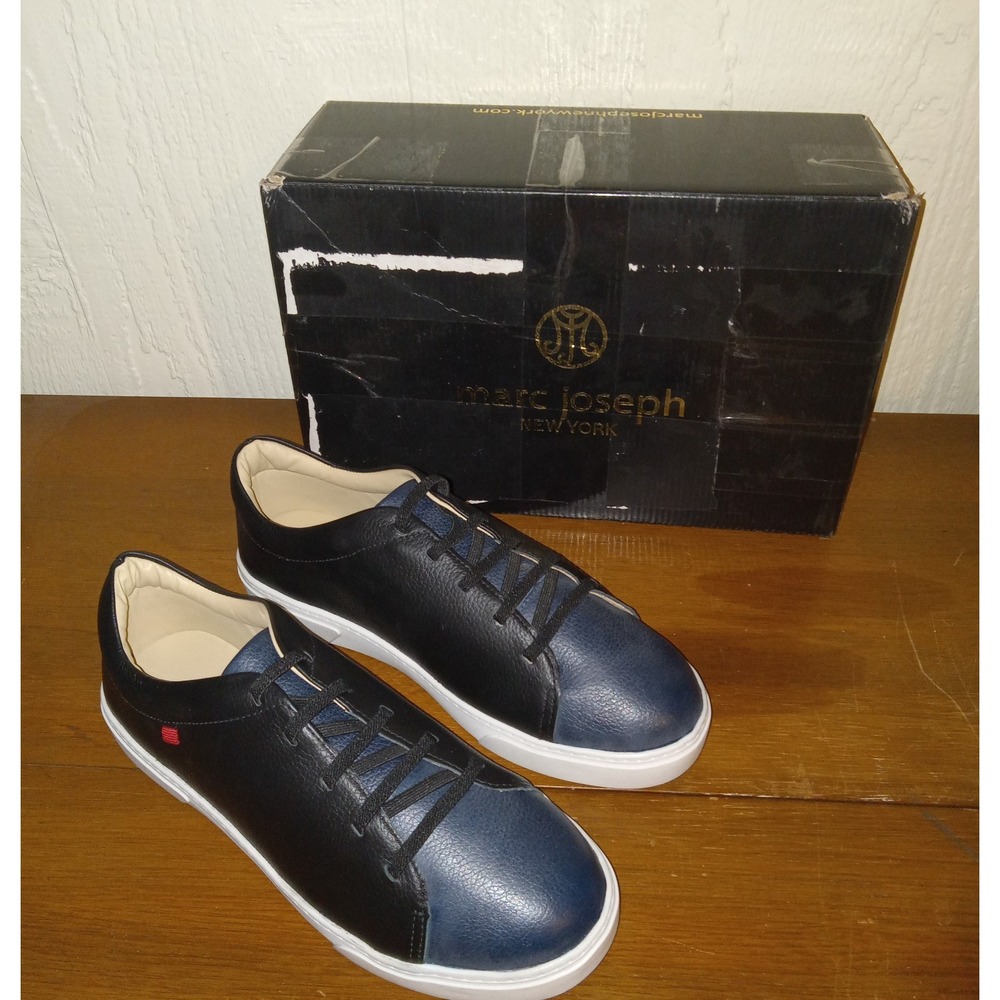 Marc Joseph New York Clarkson St Mens 6.5 Black Ice Blue Grain Leather Sneakers - Picture 2 of 14